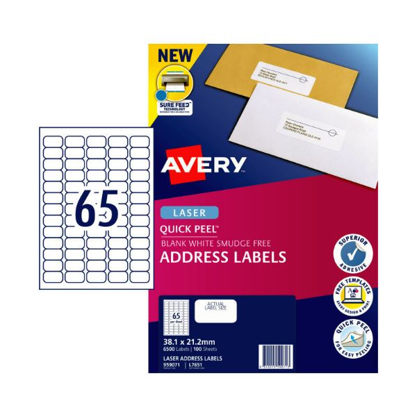 Picture of AV Lsr Lbl QP L7651 65L Pk100