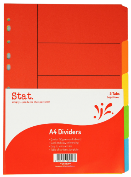 Picture of DIVIDERS STAT A4 BRIGHT COLOURS MANILLA